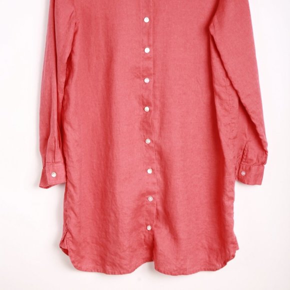 J. Jill Coral Linen Button Down Tunic Top or Mini Dress EUC - Picture 3 of 13